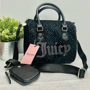 JUICY COUTURE BLACK "Let It Shine" Velvet Bowler Bag With Accessories NWT